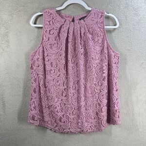 Adrianna Papell Pink Lace Sleeveless Blouse Size L Lined Feminine Pretty